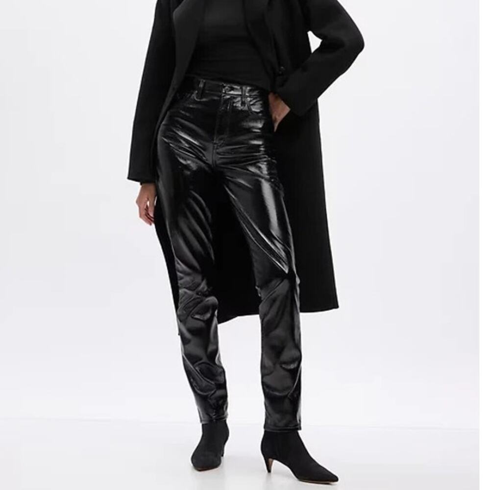 NEW GAP Women's Black Faux Patent Leather Vintage Slim High Rise Pants Sz 29